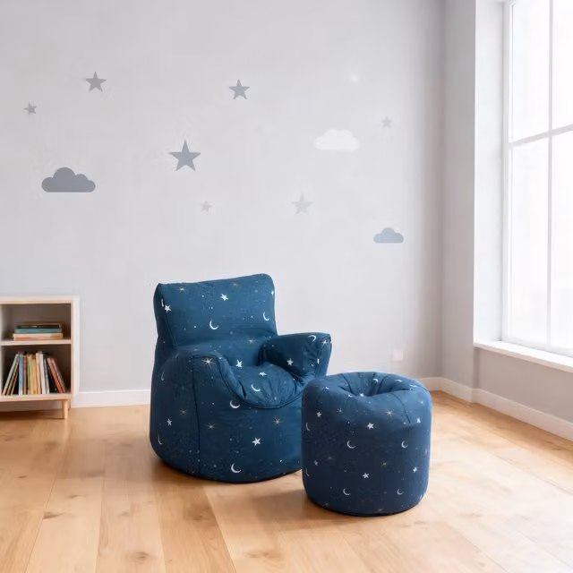 Ready Steady Bed Moonlight Printed Kids Bean Bag Chair in Blue