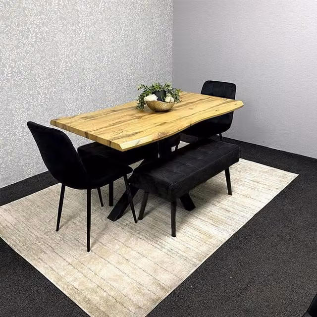 Kosy Koala Modern Rectangular Dining Set with Wooden Benches in Black, Grey and Brown