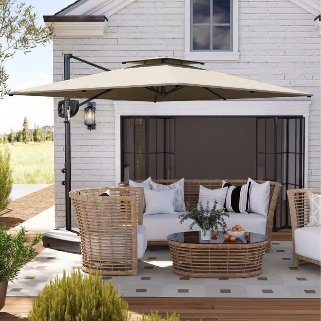 Outsunny Cantilever Garden Parasol with Weighted Base, Light Grey