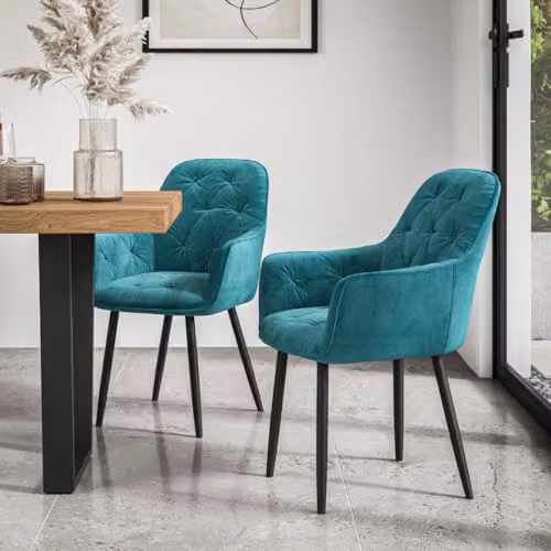 More4Homes Anika Modern Velvet Dining Chairs Set of 2, Petrol Blue with Metal Legs