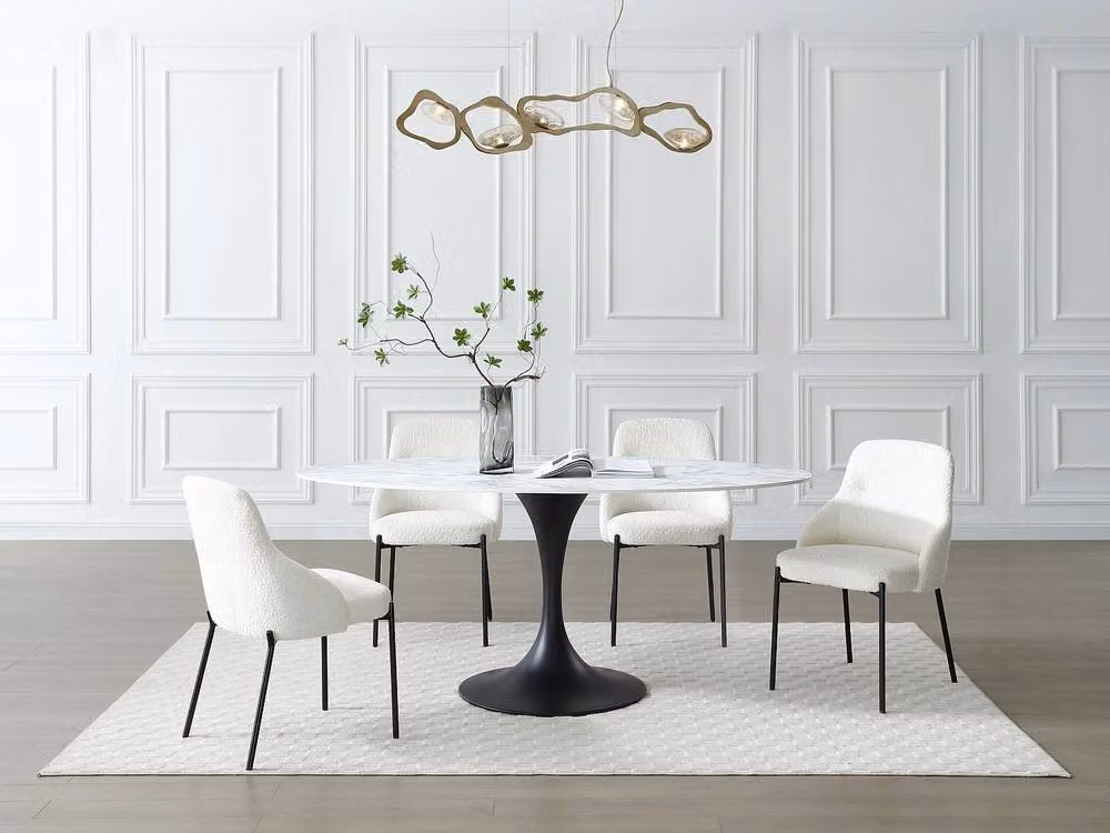 Vente-unique 8-Person Oval Ceramic and Black Metal Dining Table with White Marble Effect, W/D/H: 240 x 120 x 78 cm – 3