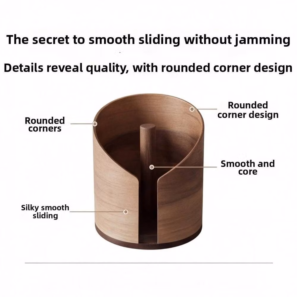SPETLEK Brown Solid Wood Round Freestanding Paper Towel Holder and Tissue Storage Box – 6
