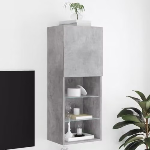 vidaXL Modern Wall Mounted TV Cabinet with Integrated LED Lighting in Grey, W/D/H: 40.5 x 30 x 102 cm – 2