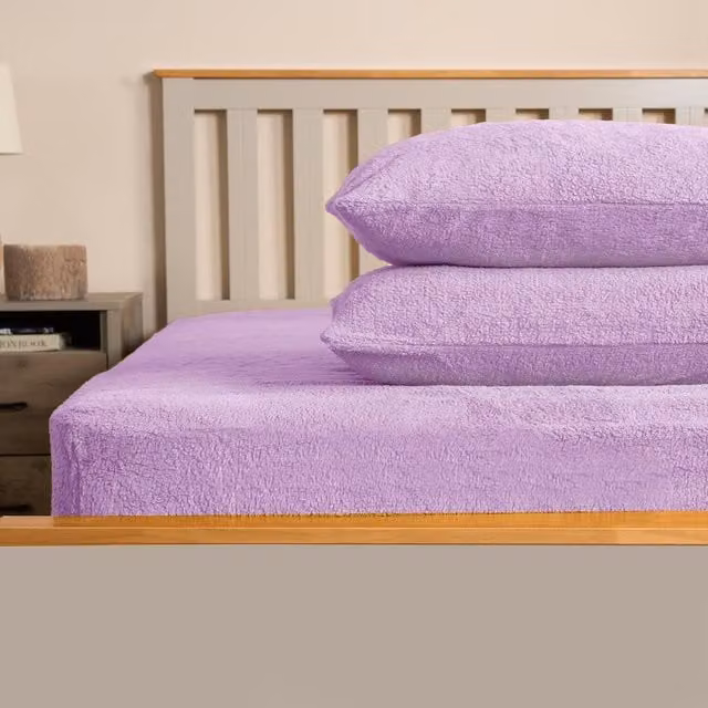 Brentfords Pack of 2 Teddy Fleece Pillowcases in Purple