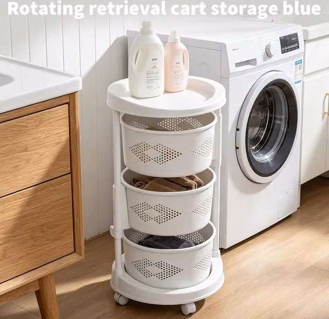 KORVIXA 4 Tier Rotating Kitchen Storage Trolley Cart in White with Adjustable Shelves, Height: 100 cm – 1