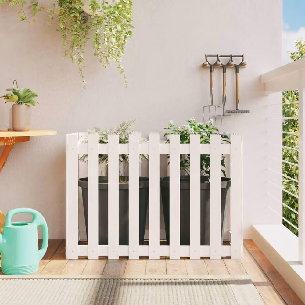 Berkfield Home Garden Raised Bed with Fence Design in White, Solid Wood and Plastic, W/D/H: 100 x 50 x 70 cm – 2