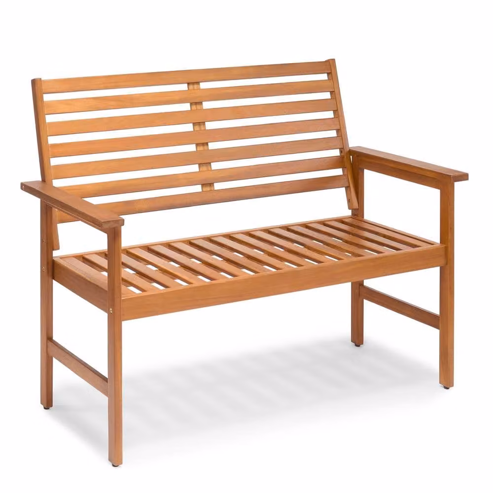 VonHaus Cannes 2 Seater Acacia Wood Garden Bench in Brown and Red, W/D/H: 120 x 58 x 90.5 cm – 2