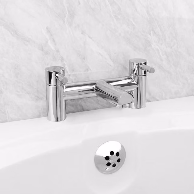 Nes Home Modern Round Chrome Deck Mounted Bridge Bath Filler Tap in Silver