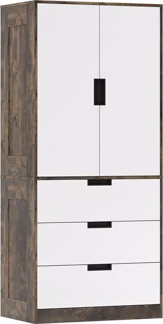 HOMCOM Modern Clothes Storage Cupboard with 2 Doors, 3 Drawers and Hanging Rod, Brown and White