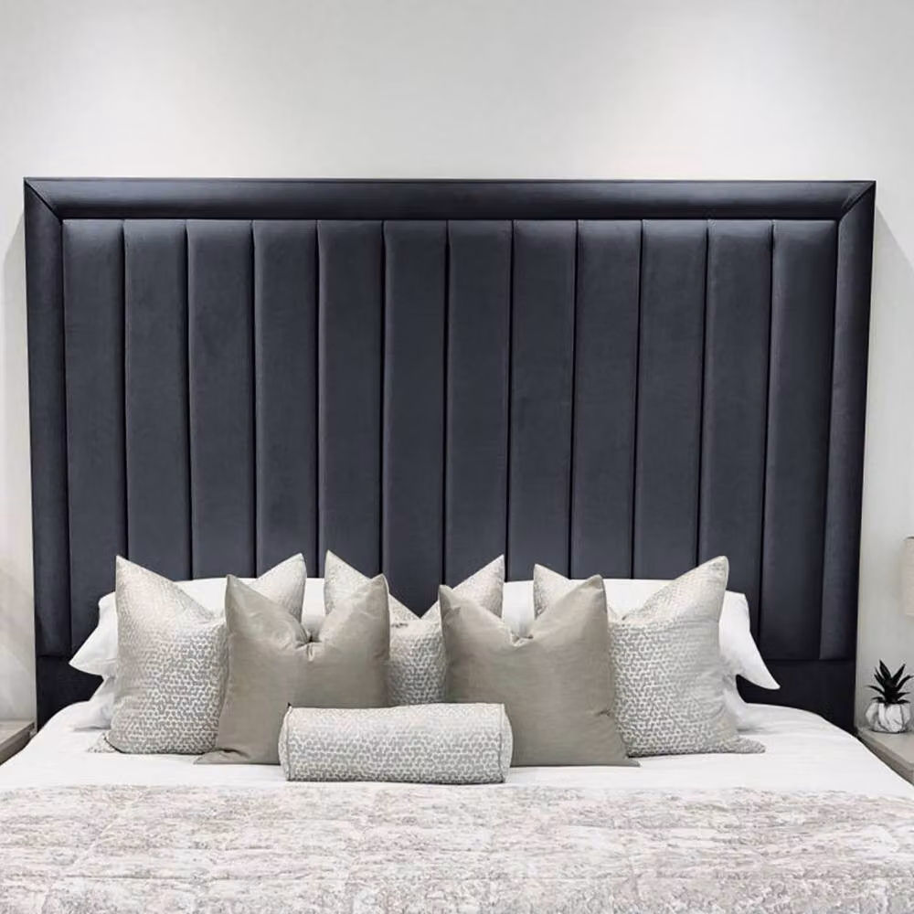 Living Comfort Bedz Hampton Upholstered Slatted Base Bed with 54-Inch Panel Headboard in Anthracite Grey Velvet, W/D/H: 90 x 200 cm – 2