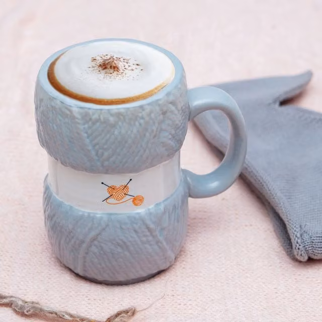 Boxer Gifts Knitted Love Ceramic Mug in Blue and Grey