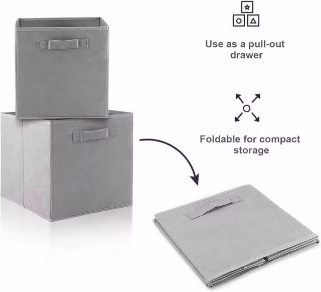 FLAVORA 6-Piece Collapsible Fabric Cube Storage Boxes in Grey, W/D/H: 27 x 27 x 28 cm