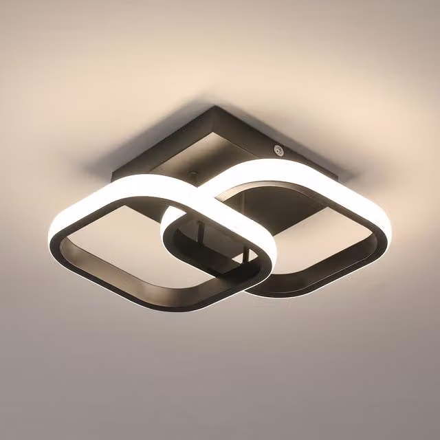 GOECO Modern Square LED Ceiling Light, 22W, Cool White 6500K, Black