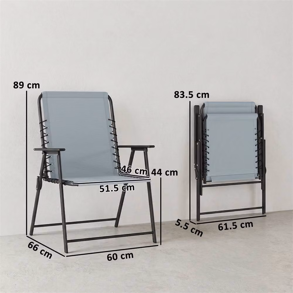EONLION Grey Metal Garden Dining Chairs with Wide Seat – 2