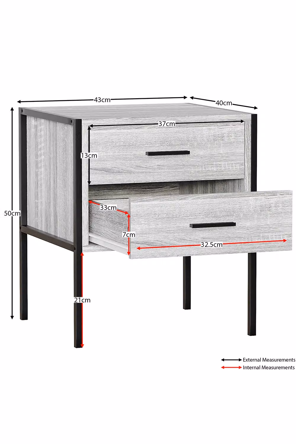 Vida Designs Brooklyn 2 Drawer Bedside Cabinet in Grey Industrial Style – 3