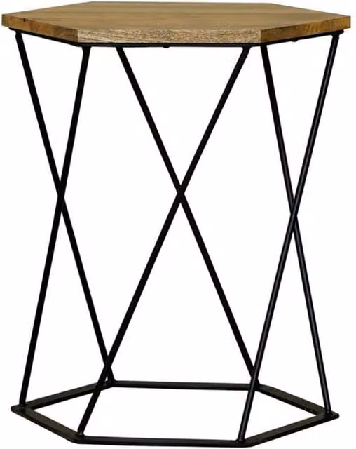 Jaipur Furniture Ltd Ravi Hexagonal Lamp Table in Brown Mango Wood and Black Iron, W: 36 cm, D: 36 cm, H: 48 cm