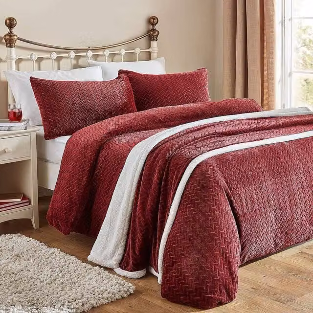 Coopers of Stortford Flannel Duvet Cover and Pillowcase Set in Burgundy, W: 90 cm, H: 200 cm – 1