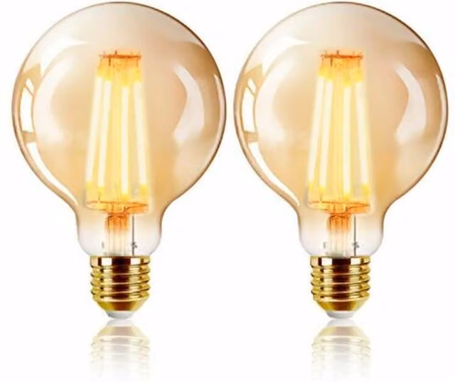 ExtraStar 6W LED Globe Filament Bulb, E27, Warm White, 2200K, Transparent/White, Diameter: 17.5 cm
