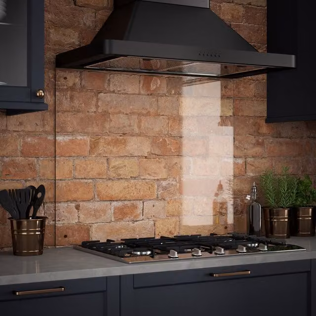 Generic Clear Glass Kitchen Splashback with Silver Fixing Caps, W: 90.0 cm, H: 75.0 cm