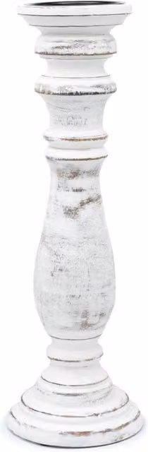 KDMD Elegant Whitewash Mango Wood Taper Candle Stand, White, H: 37 cm x W: 10 cm x D: 10 cm – 1