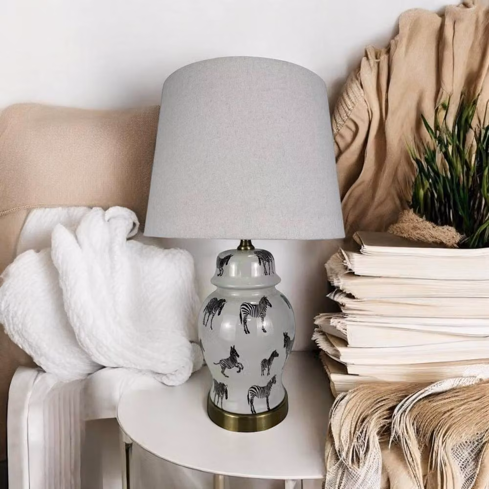Minster Ceramic Table Lamp and Shade in Grey, W/D/H: 18 x 18 x 40 cm – 5