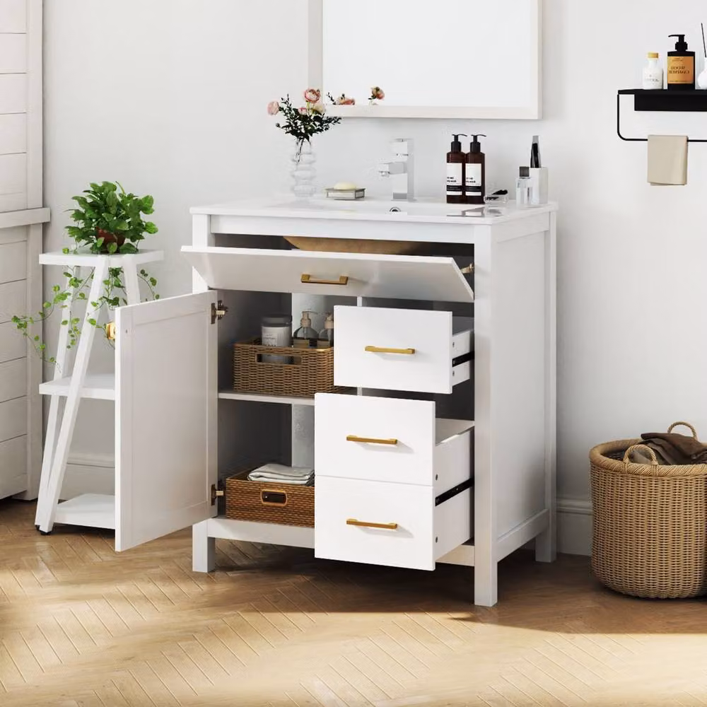 Costway Modern White Bathroom Vanity Storage Cabinet with Sink and Internal Shelves and Drawers, Width: 76 cm – 2