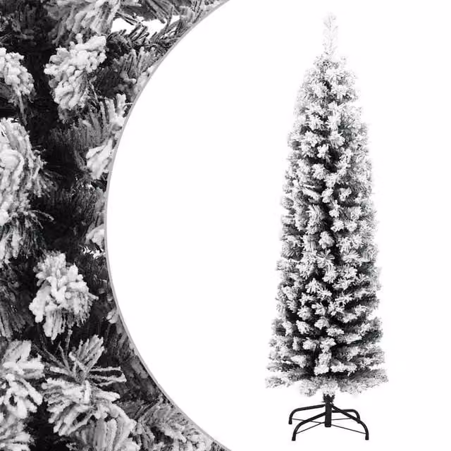 Berkfield Home Slim Artificial Flocked Snow Christmas Tree in Green and White, Height: 120 cm