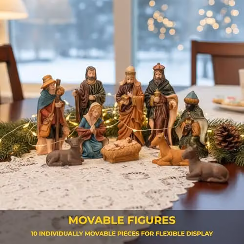 Shatchi Handmade Nativity Scene Wooden Stable Figurine, Multicolour Christmas Decoration – 4