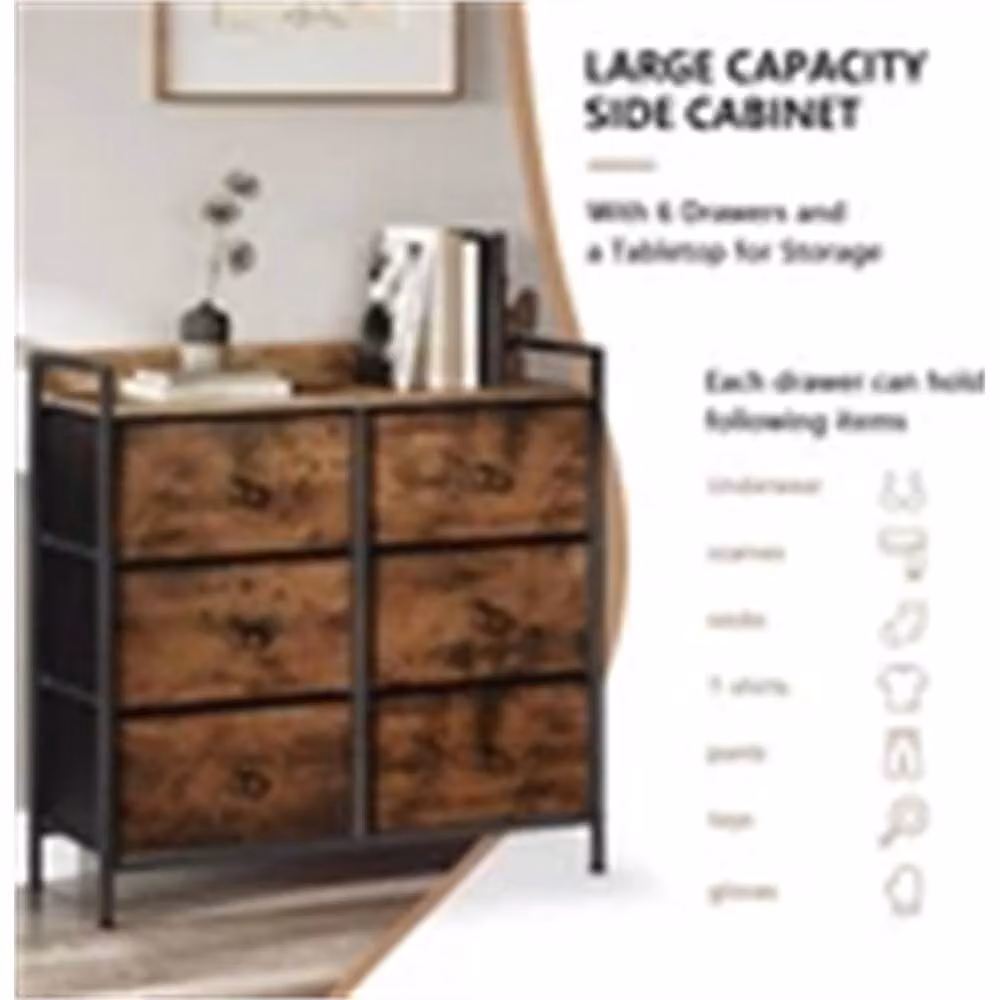 Nordara Vintage 6 Drawer Bedroom Storage Chest in Brown, W: 100 cm, H: 78 cm – 4