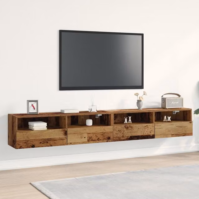 Berkfield Home Set of 2 Modern Wall Mounted TV Cabinets in Brown, W/D/H: 100 x 30 x 30 cm – 1