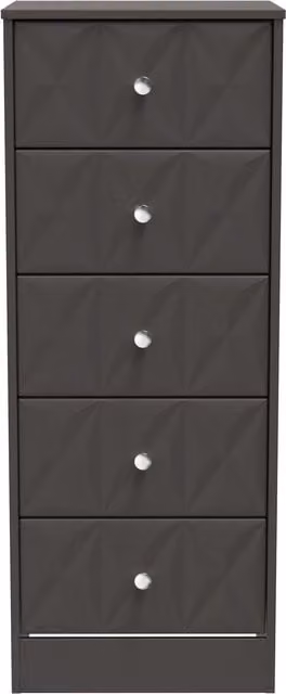 Ready Assembled 2 U Memphis 5 Drawer Tall Bedside Cabinet in Dark Grey