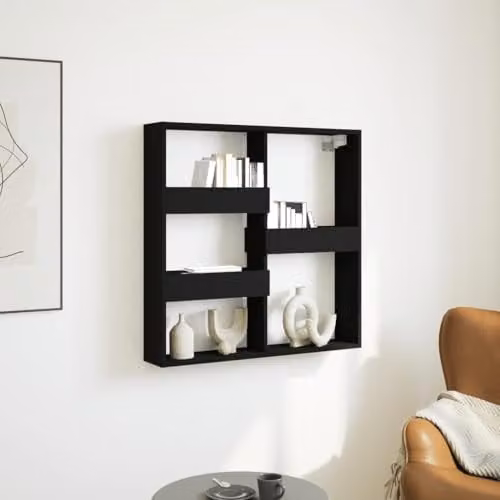 vidaXL Modern Wall Mounted Cabinet in Black with Internal Shelves and Hinged Doors, W/D/H: 80 x 15 x 80 cm – 2