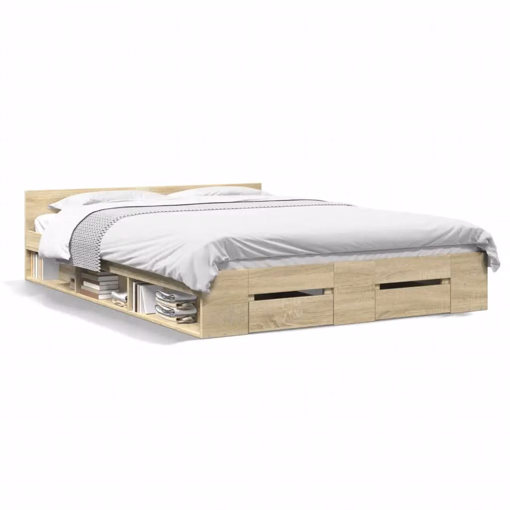 Berkfield Home Sonoma Oak Bed Frame with Drawers in Brown, 160 x 200 cm – 2