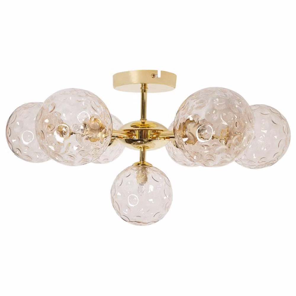 Wyld and Coco 7-Light LED Ceiling Fixture in Beige and Gold/Brass with Glass Spheres – 2