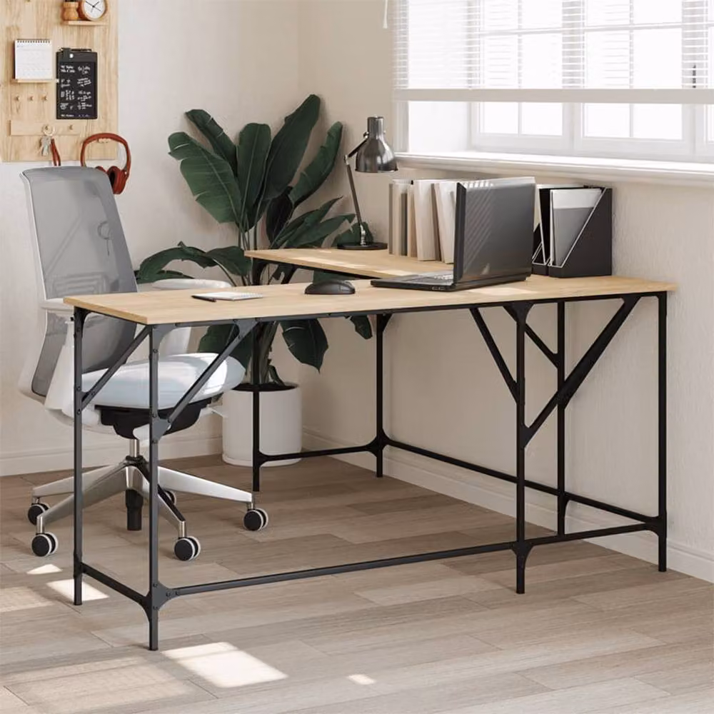 Berkfield Home Corner Desk in Sonoma Oak, Brown Engineered Wood, W/D/H: 149 x 149 x 75 cm – 2