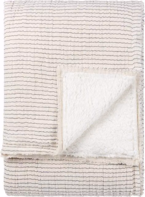 Skye Sherpa Stripe Reversible Double Face Cotton and Fleece Throw in Natural, Blue and Beige