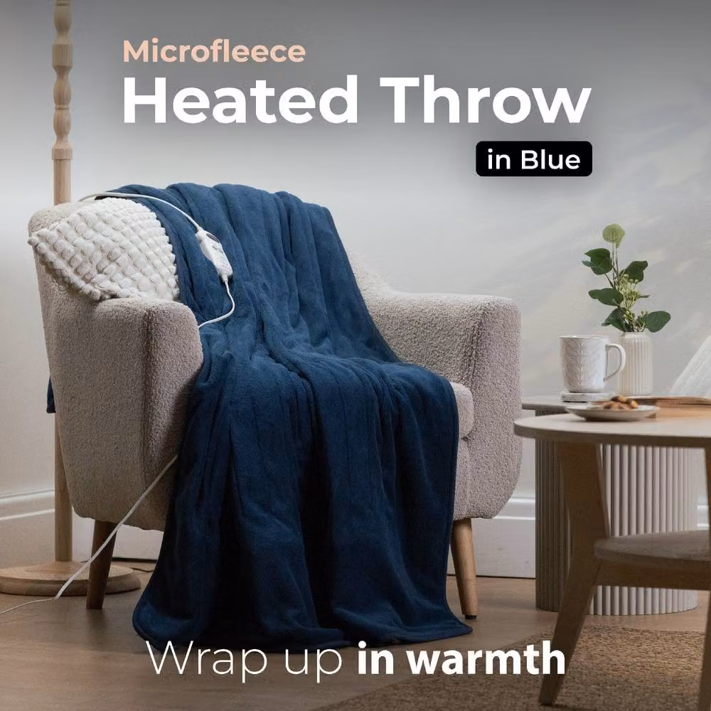 Abode Blue Microfleece Electric Heated Throw with 9 Heat Settings and Auto Shut-off – 2