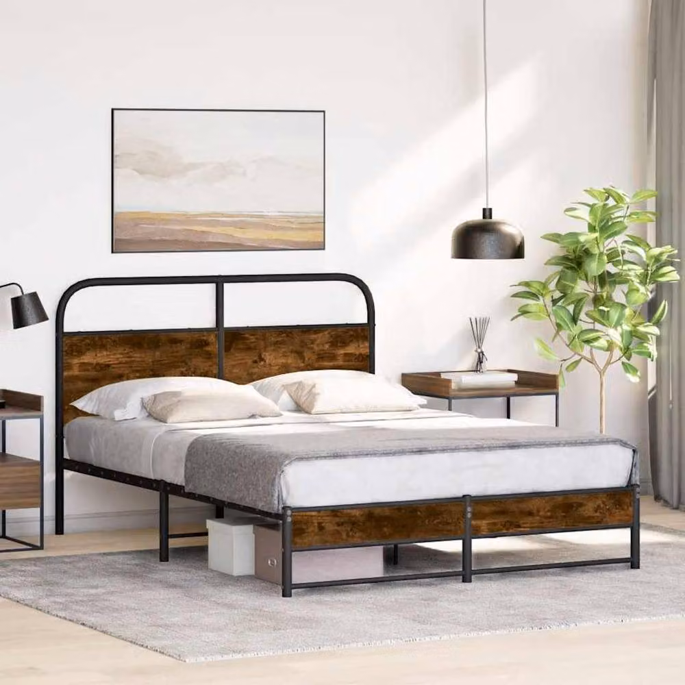 Berkfield Home Elegant Small Double Bed Frame in Smoked Oak and Brown, W/D/H: 120 x 200 cm – 2