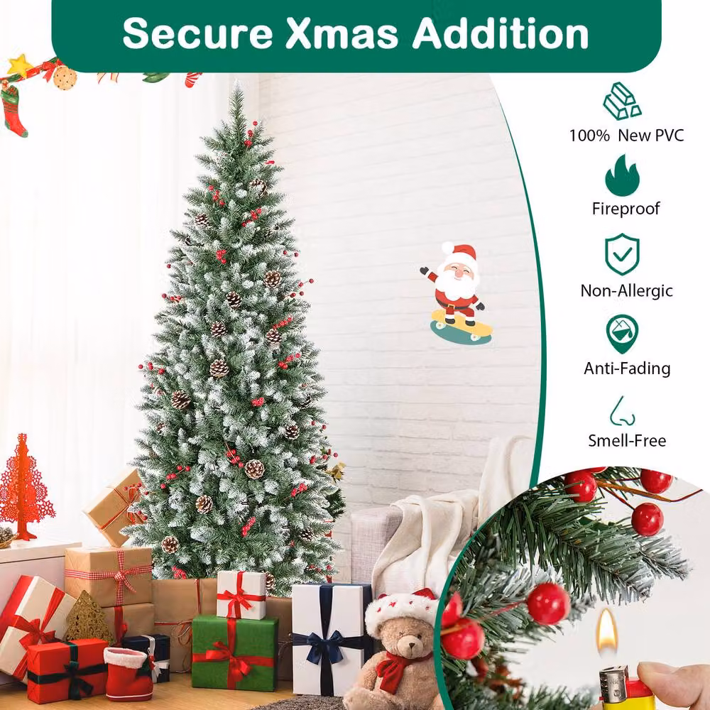 Costway 6 FT Green Artificial Hinged Christmas Tree with 618 Branch Tips – 3