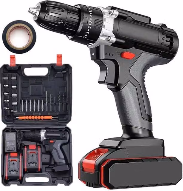 Ventryn 48V Cordless Hammer Drill and Electric Impact Driver Set with Rechargeable Battery, Black