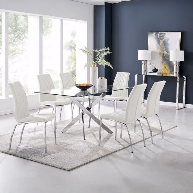FurnitureboxUK Leonardo Dining Table with Six Isco Chairs in White and Transparent