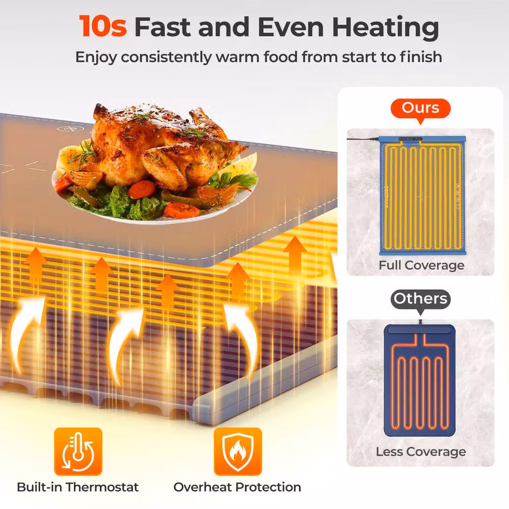 Costway Rollable and Portable Electric Silicone Food Warming Mat in Blue with Timer and Auto Shut-off – 7