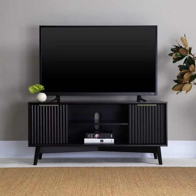 Home Garden Direct Monza Fluted TV Unit with Storage in Black