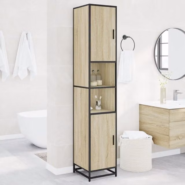 Berkfield Home Sonoma Oak Bathroom Cabinet in Brown, W/D/H: 35 x 37.5 x 188.5 cm