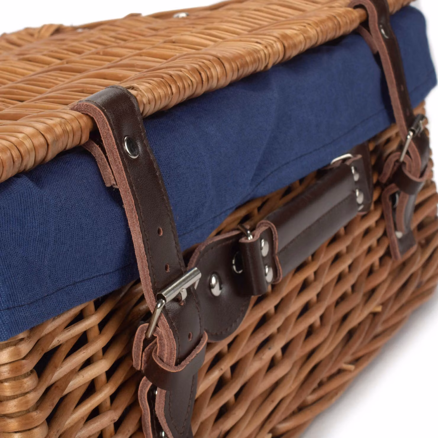 Red Hamper Double Steamed Wicker Picnic Basket with Blue Cotton Lining – 2