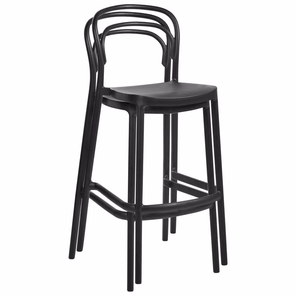 Wyld and Coco Set of 2 Black Matt Polypropylene Weather Resistant Bar Chairs – 3
