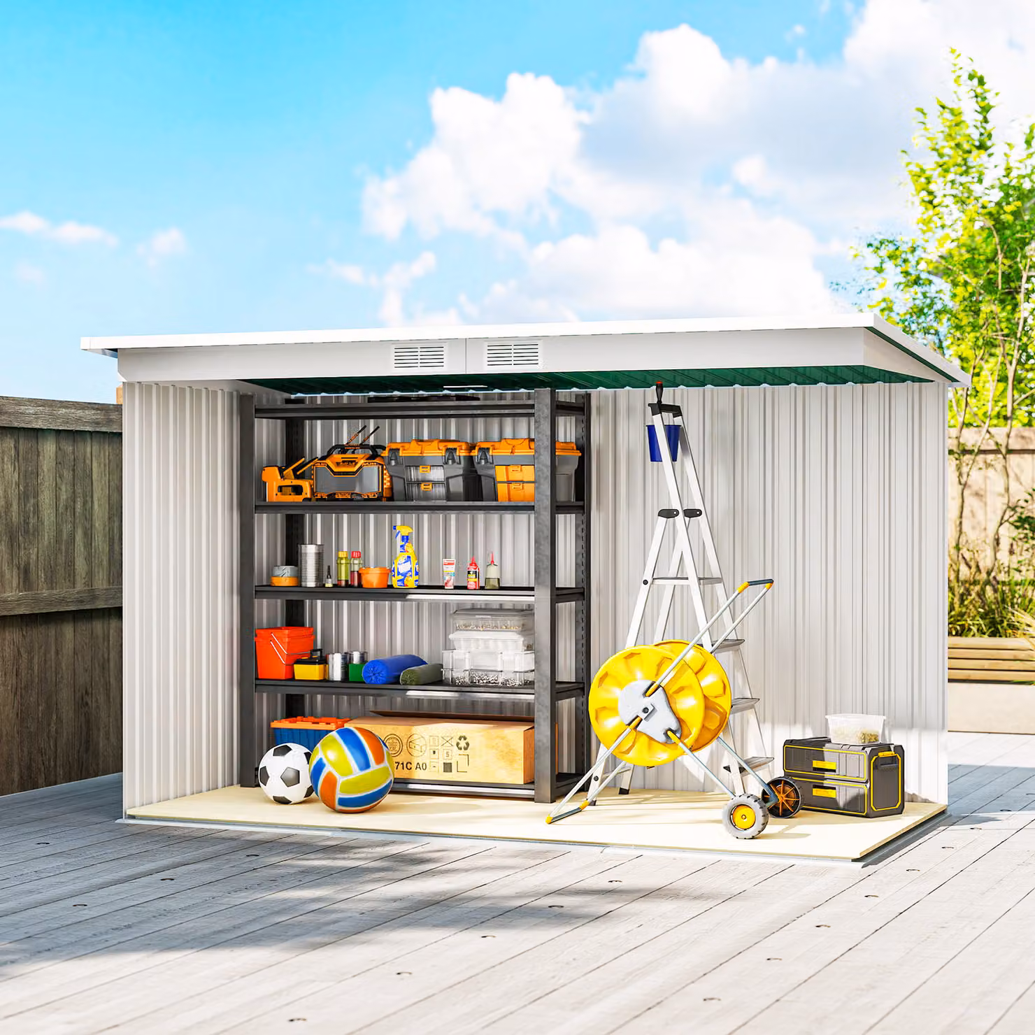 Outsunny Deep Green Corrugated Metal Garden Storage Shed with Foundation and Ventilation – 7