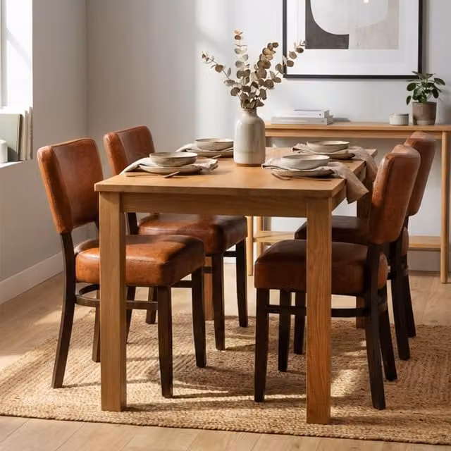 FDS Pair of Modern Brown Synthetic Leather Upholstered Dining Chairs