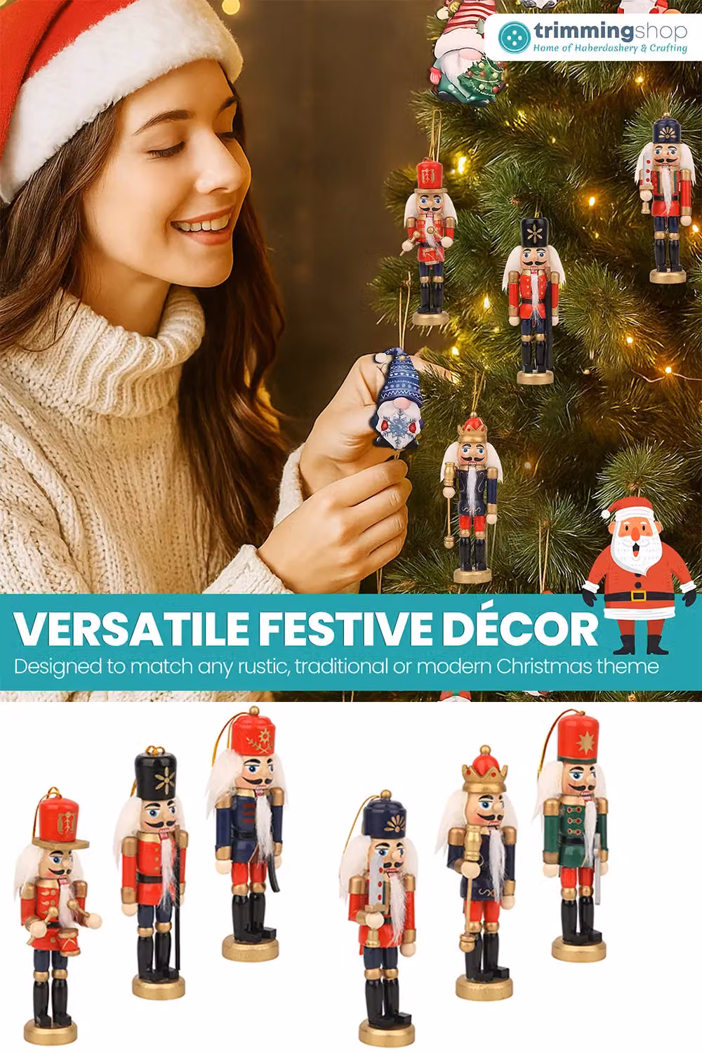 Neel Blue Vintage Wooden Nutcracker Soldier Ornaments, 6 Piece Set, Height: 13 cm – 3