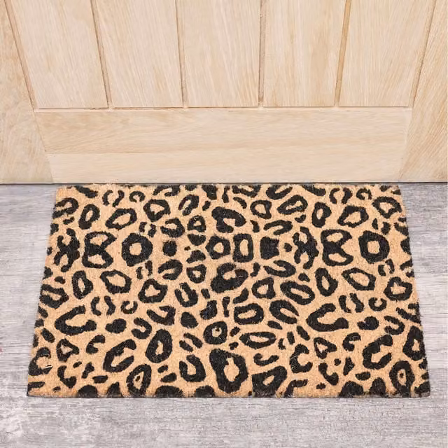 Melody Maison Black Graphic Animal Print Coir and Rubber Non-Slip Rectangular Door Mat